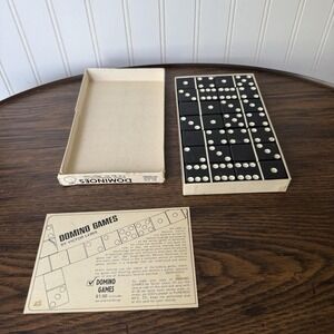 Dominoes PUREMCO Marblelike No.616 Black Standard Vtg 28 Pieces Orig Box USA